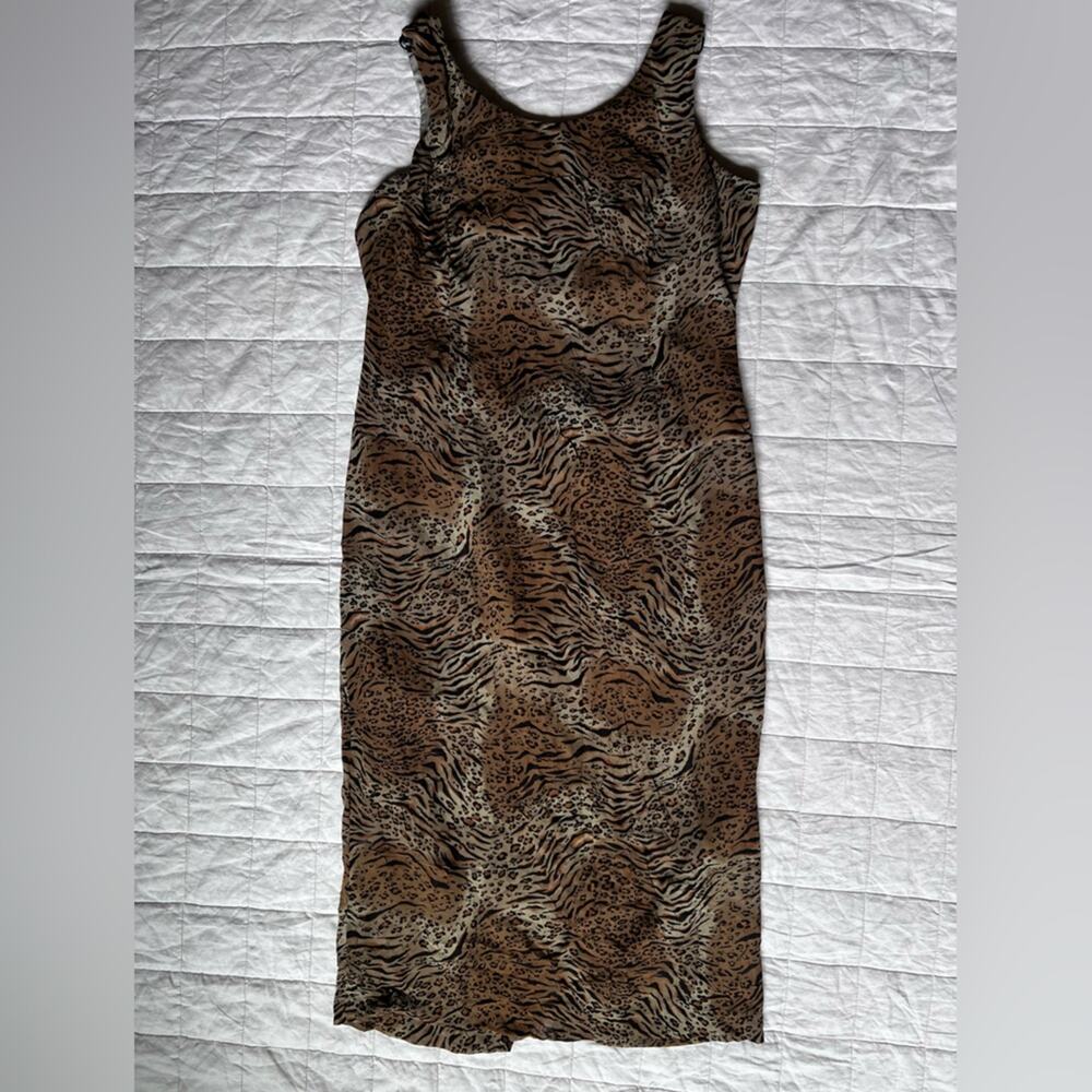 Vintage Tiger Leopard/Cheetah Print Crinkle Midi Dress Mobwife Maximalist -Large